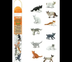 11 figurines chats dans un tube de rangement