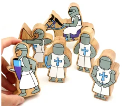 6 Figurines chevaliers en bois bleus et blancs personnage jeu