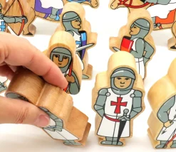6 Figurines chevaliers en bois bleus et blancs personnage jeu