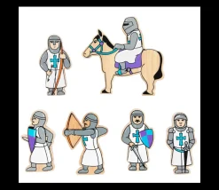 6 Figurines chevaliers en bois bleus et blancs personnage jeu