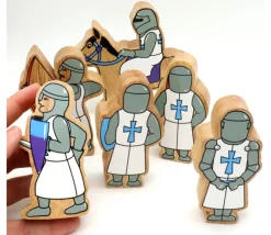 6 Figurines chevaliers en bois bleus et blancs personnage jeu