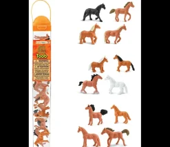 12 figurines chevaux dans un tube de rangement