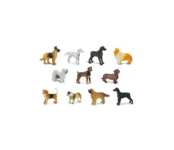 11 figurines chiens dans un tube de rangement