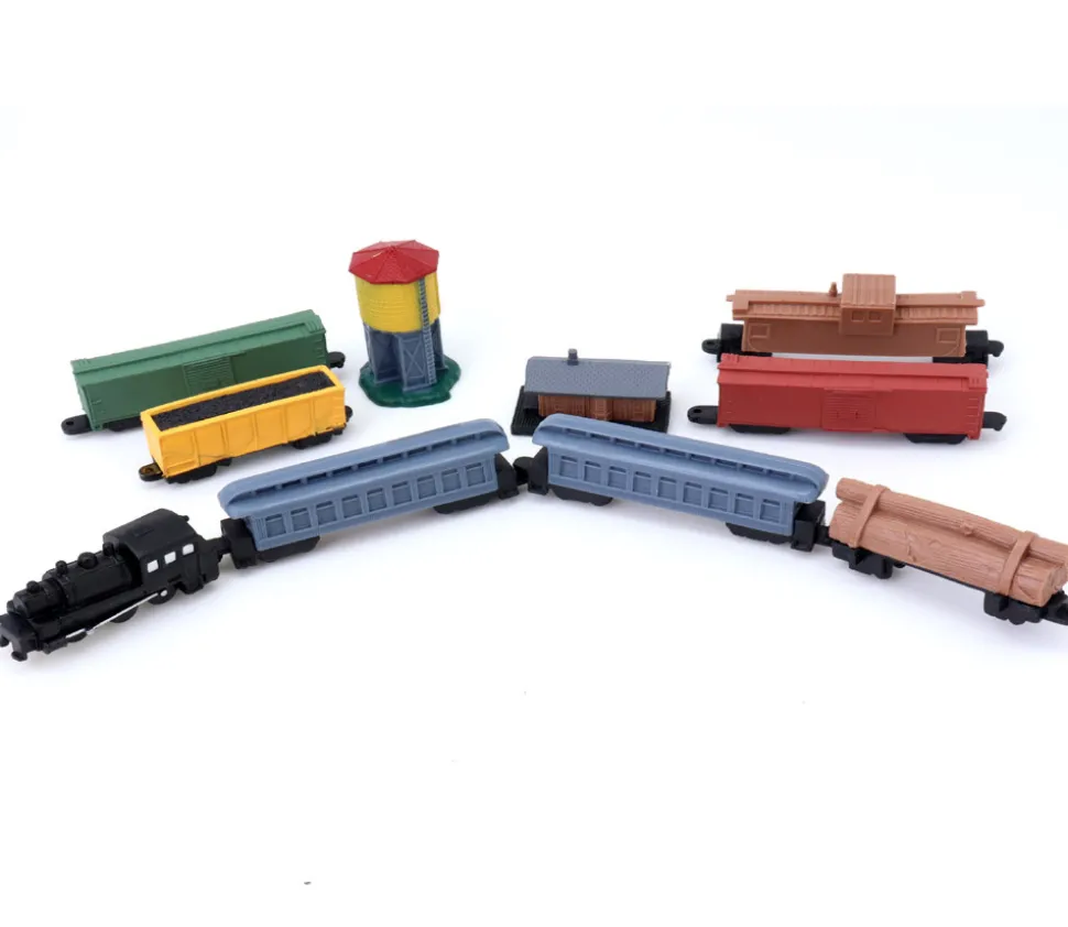 10 Figurines trains à vapeur dans un tube de rangement