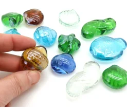 12 Galets coquillages poissons brillants
