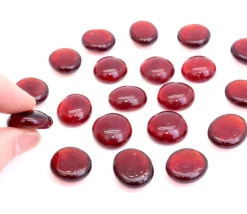 20 galets gems 15/18 mm rouge translucide - mini pierres plates