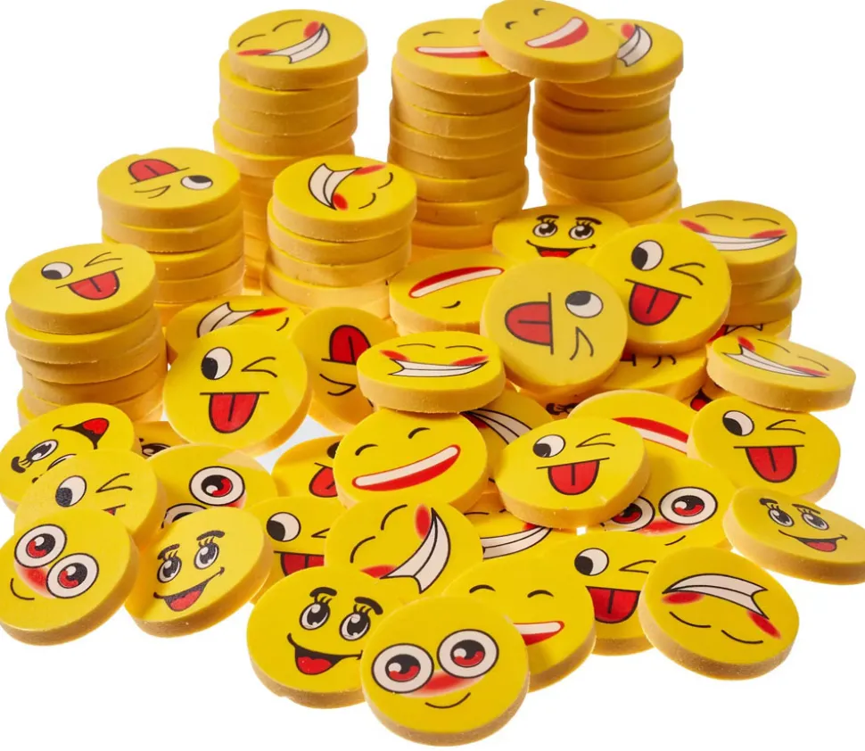100 gommes emojis visages rigolos 2,5 cm