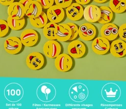 100 gommes emojis visages rigolos 2,5 cm