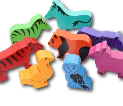 8 grands animaux en bois arc-en-ciel