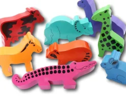 8 grands animaux en bois arc-en-ciel