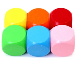6 gros dés neutres 4 cm bois multicolores