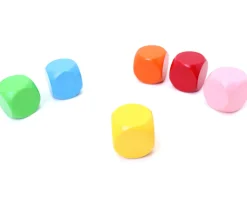6 gros dés neutres 4 cm bois multicolores