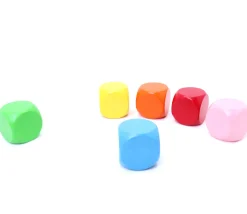 6 gros dés neutres 4 cm bois multicolores