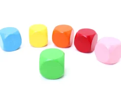 6 gros dés neutres 4 cm bois multicolores