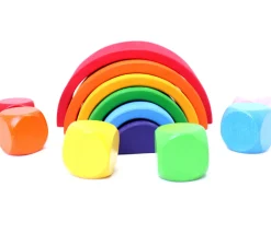 6 gros dés neutres 4 cm bois multicolores