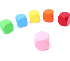 6 gros dés neutres 4 cm bois multicolores