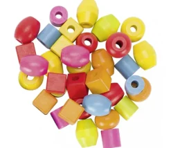 45 grosses perles en bois 5 formes et 6 lacets