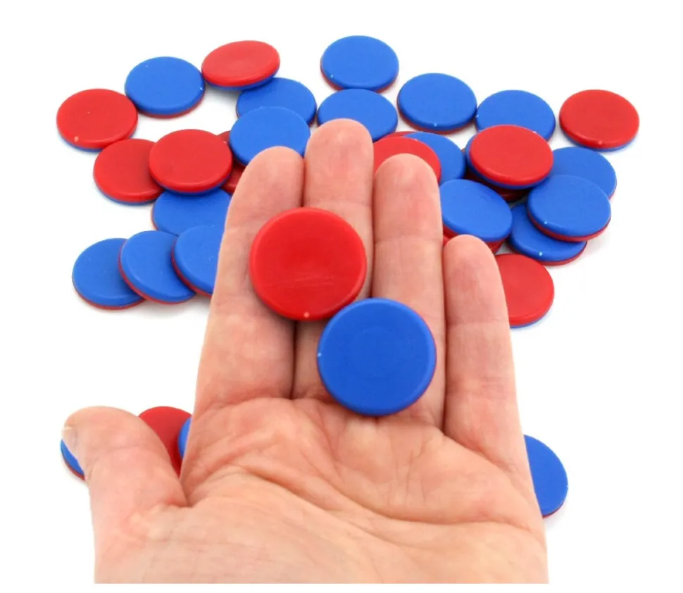50 jetons bicolores bleu/rouge 25 x 5 mm