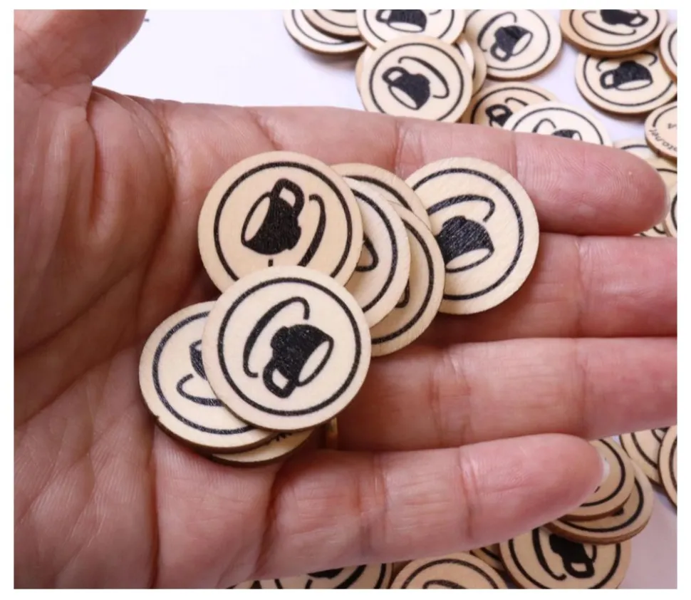 500 Jetons en bois Café - 2.5 cm