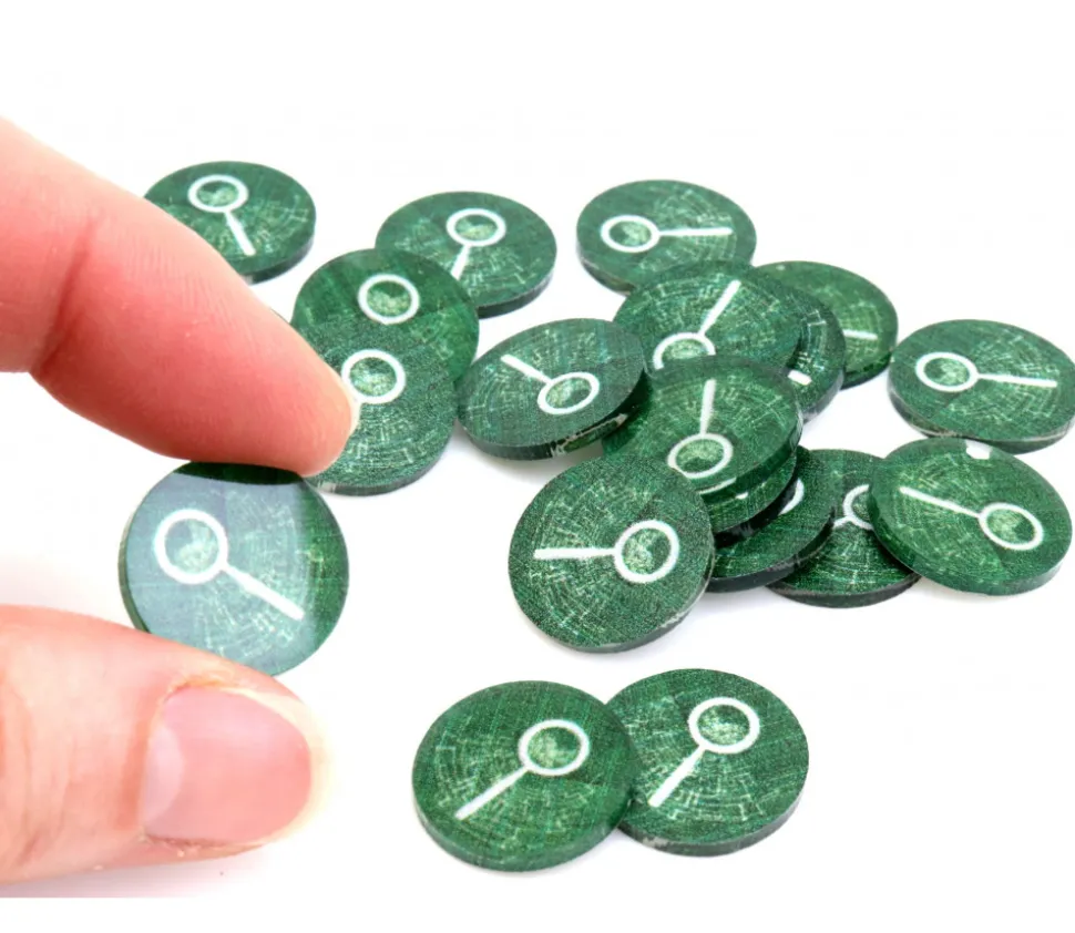 20 jetons indices/ loupes 18 mm pour jeux