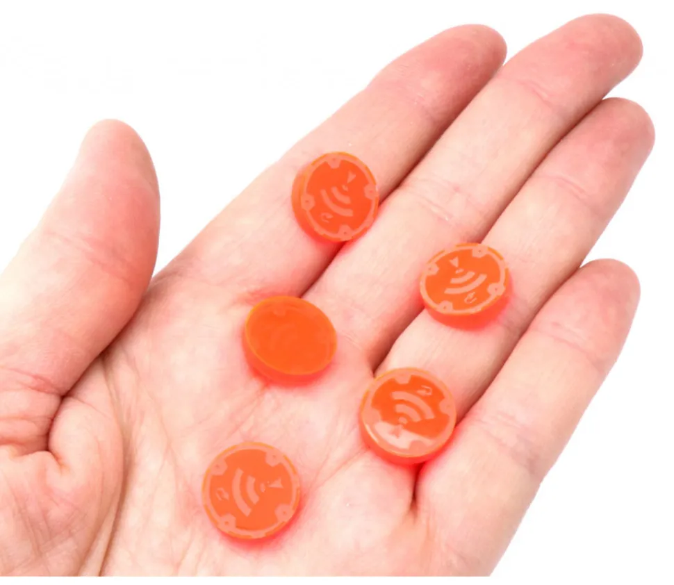 5 jetons ONDES rayonnement orange 1.5 cm pour jeu