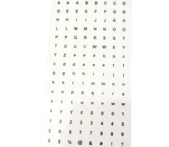 128 Lettres alphabet chiffres autocollant 9 mm - étiquettes transparentes