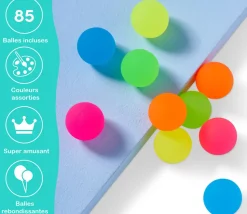 85 mini balles neon rebondissantes Ø 2.5 cm caoutchouc souple