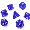7 MINI dés multifaces translucides bleu foncé chiffres blancs