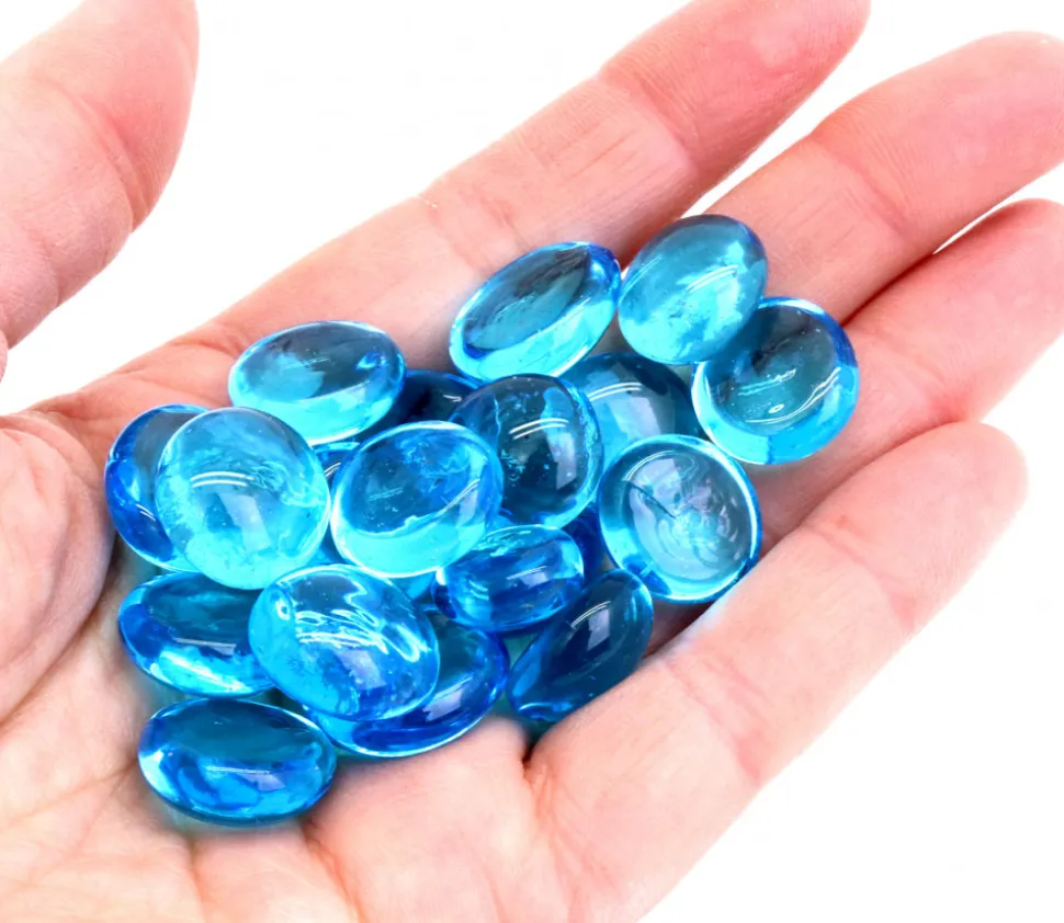 20 mini galets gems bleus translucides 12/18 mm - mini pierres plates