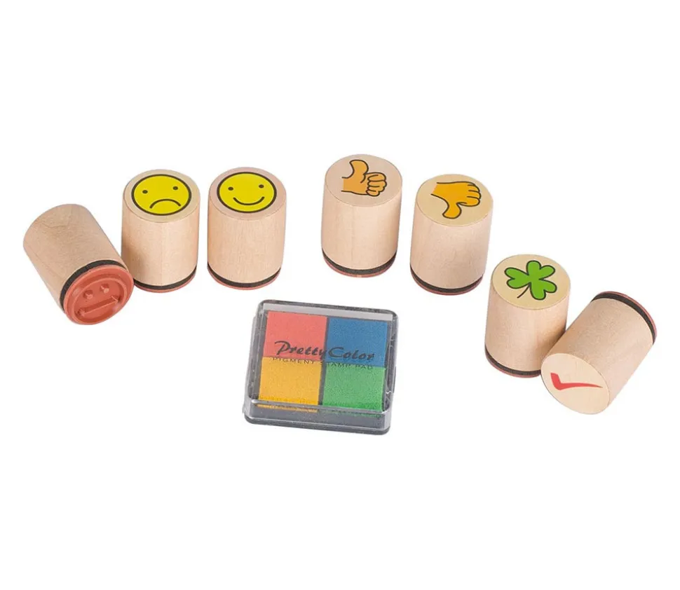 7 mini tampons émotions sourire évaluation trèfle + 4 mini encreurs