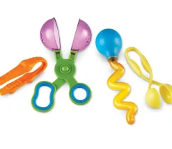 4 outils jeu motricité fine - Pince, ciseau cuillère, pince cuillère, pipette