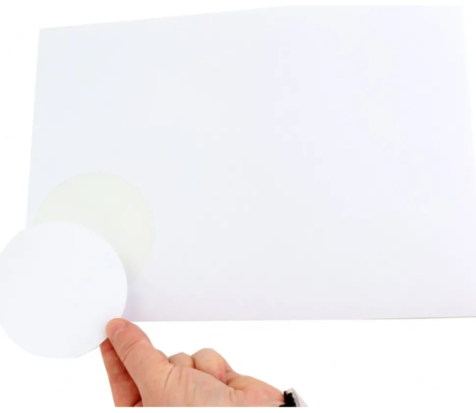 6 Pastilles rondes 85 mm autocollantes blanches étiquettes