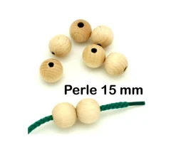 50 perles en bois hêtre 1.5 cm - trou de 0.4 cm