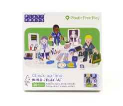 4 personnages en bois : docteurs et infirmiers. Thème médical à construire.