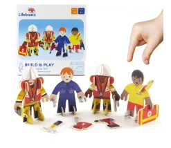 4 personnages en bois : secouristes des mers - équipe de sauvetage à construire