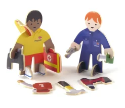 4 personnages en bois : secouristes des mers - équipe de sauvetage à construire