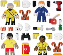 4 personnages en bois : secouristes des mers - équipe de sauvetage à construire