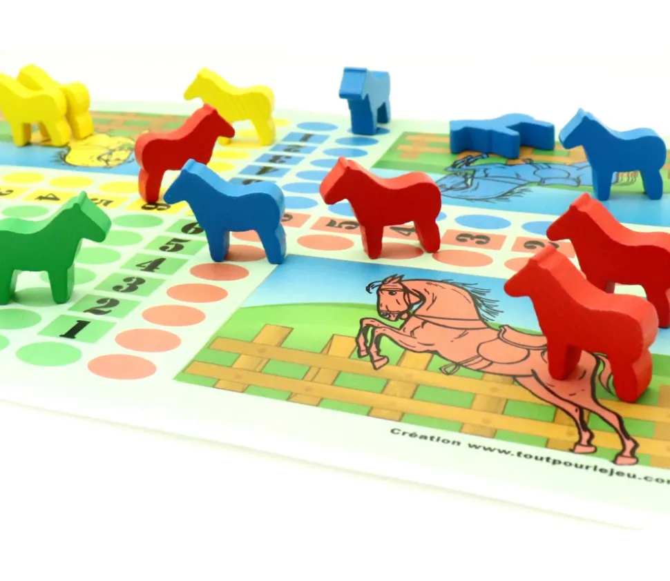 16 petits chevaux sur patte en bois - pions de jeux