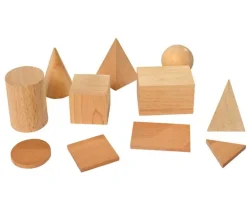 11 pièces en bois formes géométriques diverses : solides et bases