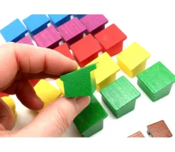 72 pièces en bois le petit marché : camions, étals, bâtiments et jetons