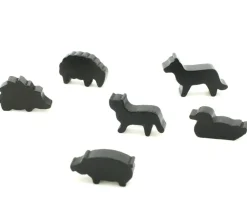6 Pions animaux noirs en bois pour jeux