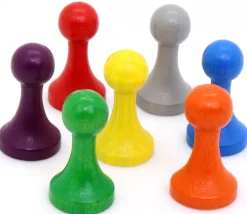 7 Pions bois 15 x 27 mm Modèle C multicolores pour jeu - lot de 7 (rouge, vert, jaune, bleu, violet, orange et gris)