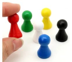 6 Pions bois 15 x 27 mm multicolores pour jeu - lot de 6 (rouge, vert, jaune, bleu, blanc et noir) modèle B