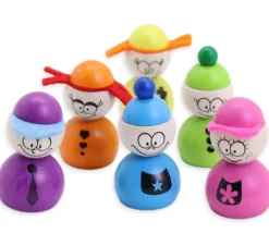 6 pions bois personnages AMIS sympathiques 40x25 mm avec 1 dé