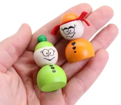 6 pions bois personnages AMIS sympathiques 40x25 mm avec 1 dé