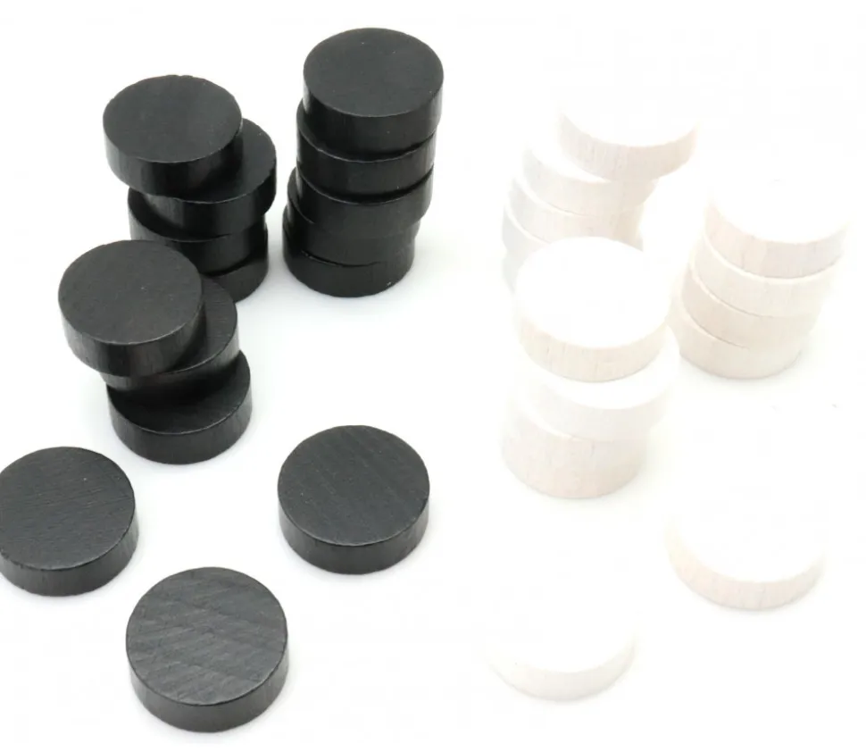 40 Pions bois pour jeu de dames 21 mm noir et blanc