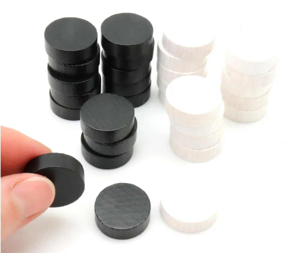 40 Pions bois pour jeu de dames 21 mm noir et blanc