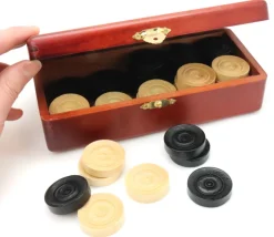 40 Pions bois pour jeu de dames 33 mm en coffret bois