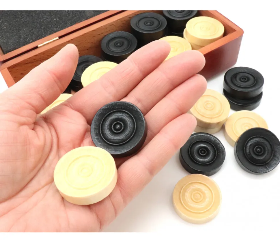 40 Pions bois pour jeu de dames 33 mm en coffret bois