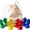 8 Pions chevaux bois 5 cm dans un sac en tissu